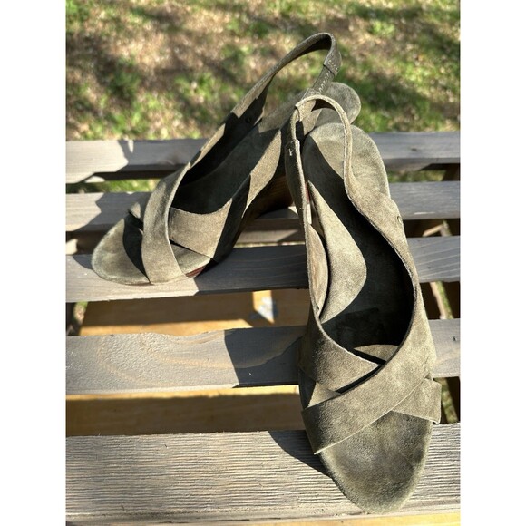 Ugg Hazel Green Suede Platform Wedge Sandals Size 6 Wooden Heel Open Toe - Picture 7 of 8